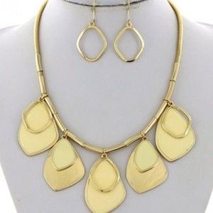 Cream Enamel Gold Charm Dangle Necklace Set